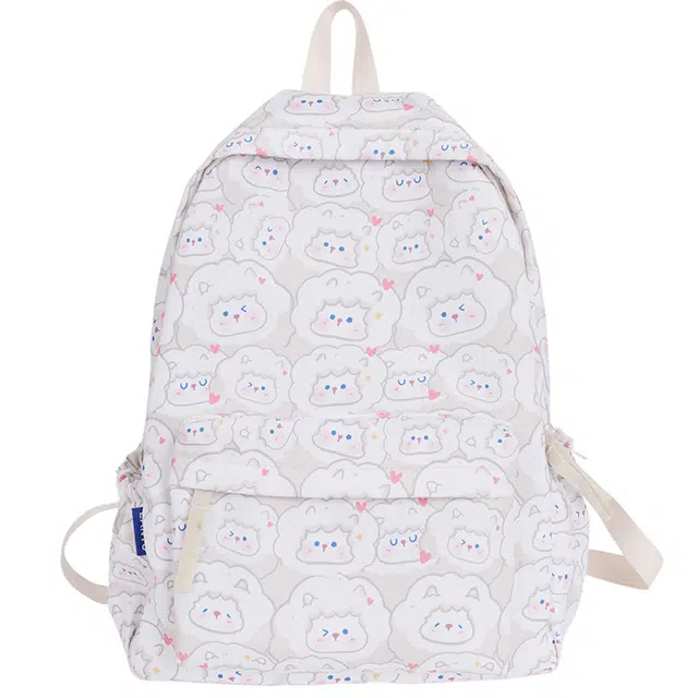 蔻蒂熊 高颜值可爱卡通女孩学生书包萌休闲旅游轻便简约百搭 涤纶 双肩包 常规 青少年 米白色