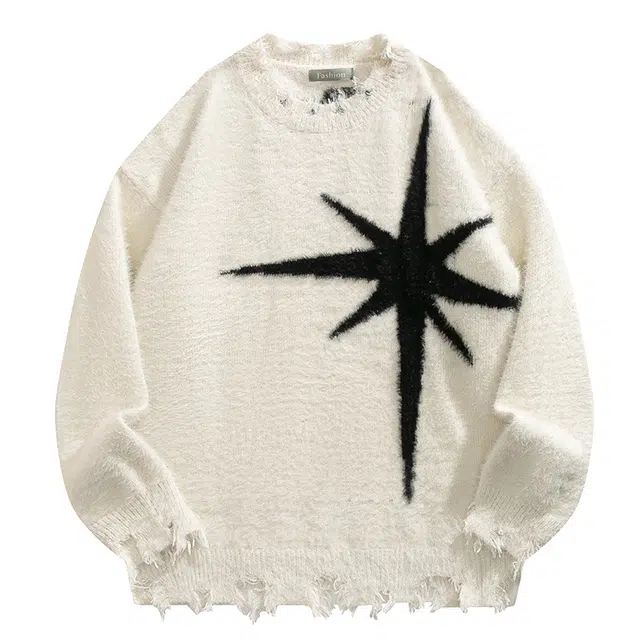 地界二 街头毛边撞色提花复古学院风设计感小众慵懒风针织衫 男款