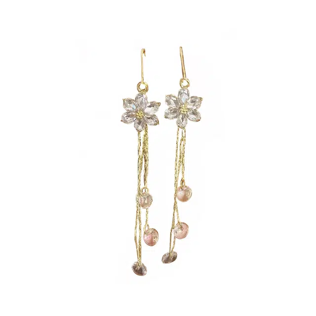 澜耀 超仙流苏耳坠 欧美时尚气质小众镶钻花朵耳饰 合金 耳环 女款