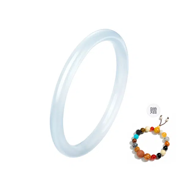 珍·尚银 中国黄金 空青色玉镯 水天一色叮当镯 新中式清新气质显白旗袍汉服百搭款 小众轻奢礼盒装 女友 玉髓 手镯 女款