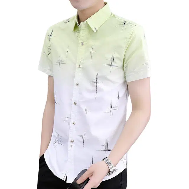 百胜狐 百胜狐冰丝短袖男士夏季薄款渐变色休闲衬衣半袖方领百搭帅气衬衫 男款