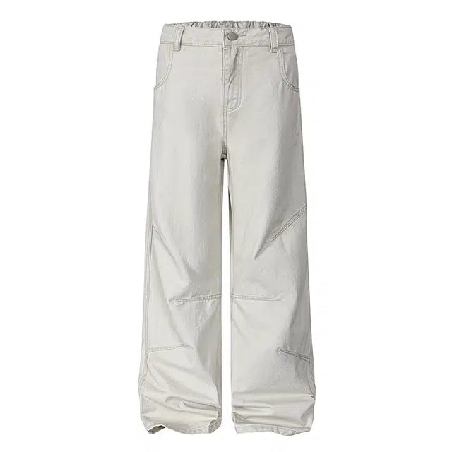 欧路得 重磅褶皱工装裤子男夏潮牌设计感直筒休闲裤美式高街阔腿拖地长裤牛仔裤 男款