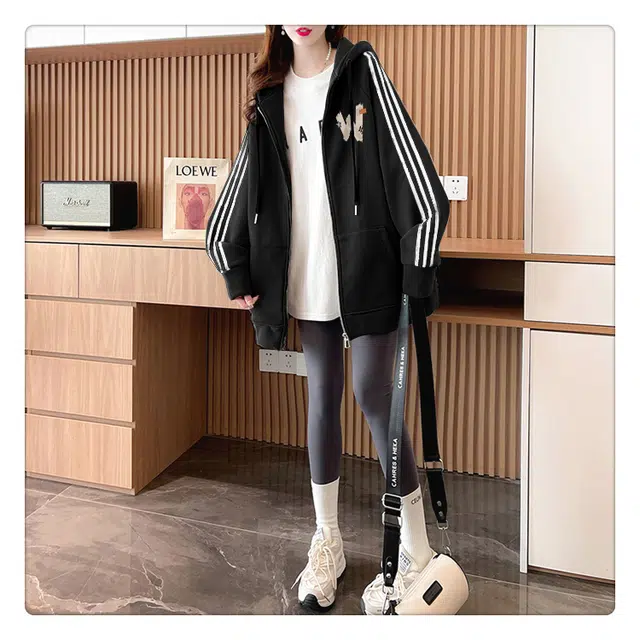 丝絮丝绸 学院风时尚通勤款连帽开衫外套卫衣 女款