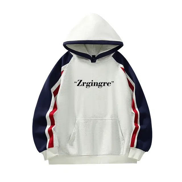 梓润格 美式复古简约时尚潮流学院风字母酷飒帅气条纹设计慵懒户外运动个性高级显瘦氛围重磅高街全棉宽松拼接撞色连帽卫衣 男女同款