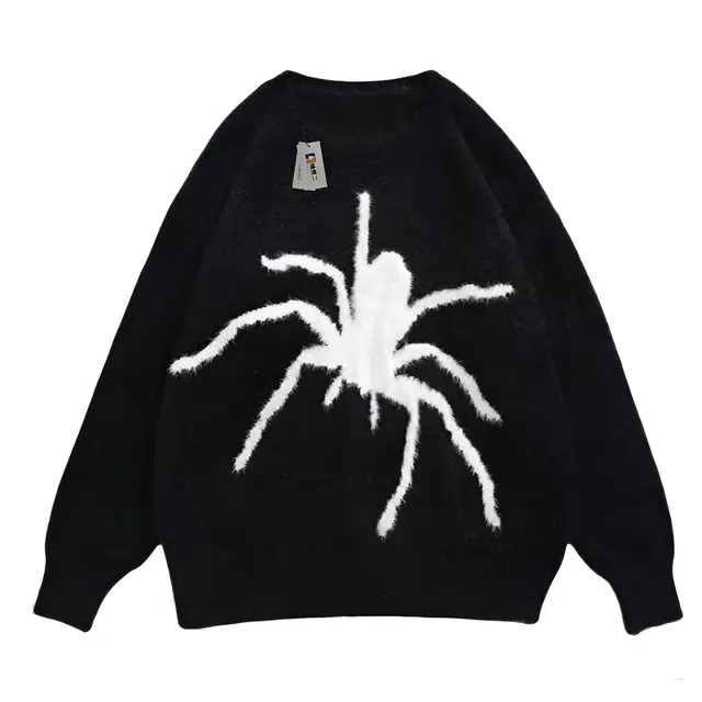 地界二 仿貂绒蜘蛛美式暗黑个性嘻哈街头百搭长袖上衣针织衫 男款