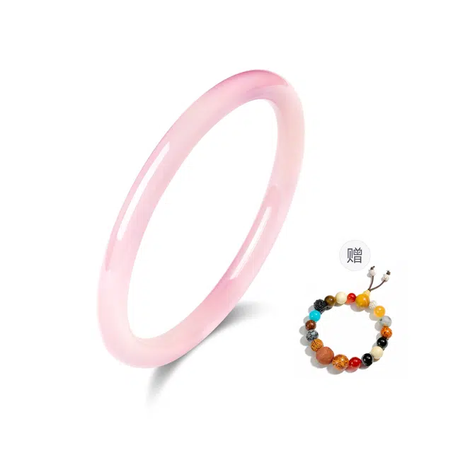 珍·尚银 中国黄金 韶光粉黛玉镯 清透粉叮当镯 新中式清新气质旗袍汉服百搭 小众轻奢礼盒装 玉髓 手镯 女款