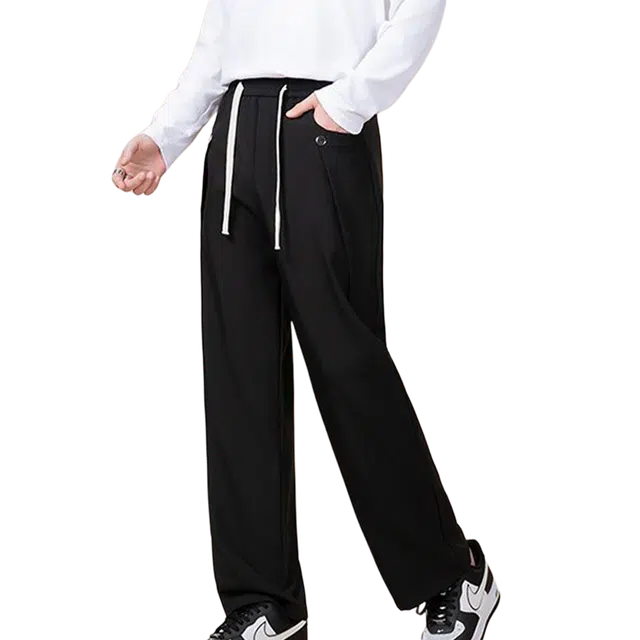 一碗士多 美式高街复古简约纯色小众百搭铆钉拼接设计个性时尚直筒阔腿裤子宽松舒适日常通勤户外活动基础款休闲裤 男女同款