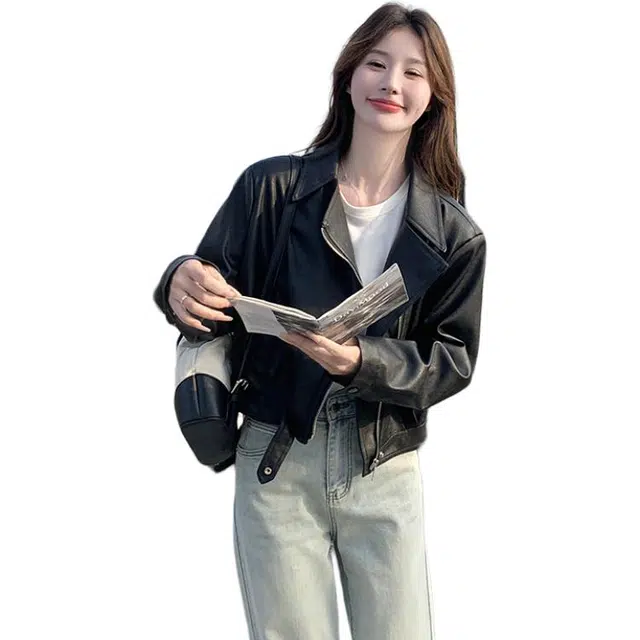 袋鼠 美式复古甜酷时尚休闲夹克皮衣外套 女款