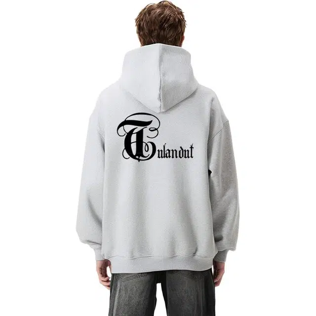 图兰朵 重磅纯色基础款印花连帽上衣外套宽松百搭休闲潮流卫衣 男女同款