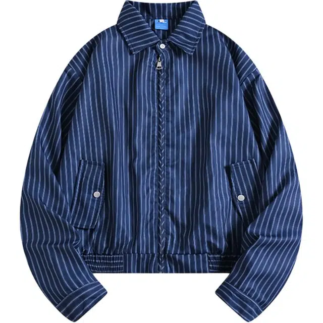 地界二 工装设计感翻领条纹美式青少年宽松休闲外套夹克 男款