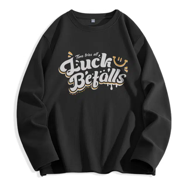 棉致 美式字母印花潮流复古百搭华夫格肌理感抗皱易打理柔软亲肤日常通勤舒适上衣长袖卫衣 男女同款