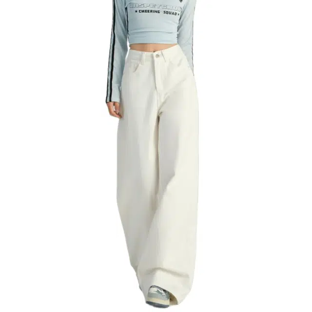 识恩 美式阔腿百搭垂感宽松拖地裤子牛仔裤 女款