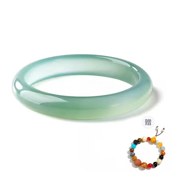 【高品质】中国黄金 珍·尚银 青山黛玉镯 油青素镯 新中式春夏清新碧云平安镯贵妃镯 小众轻奢 好运 玉髓 手镯 女款