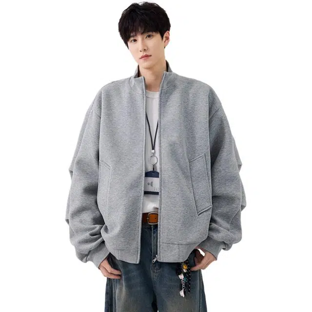 佐菲利 美式高街立领卫衣潮牌重磅纯色休闲外套宽松运动上衣夹克 男女同款