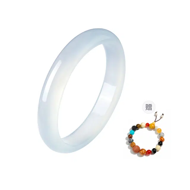 【高品质】中国黄金 珍·尚银 天青云烟玉镯 冰蓝色素镯 新中式温婉显白百搭旗袍汉服古风 小众轻奢礼盒 好运 玉髓 手镯 女款