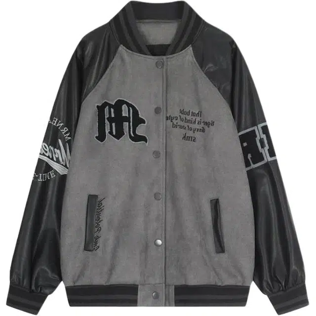 地界二 美式复古撞色高街刺绣麂皮绒棒球服春秋季潮牌外套夹克 男款