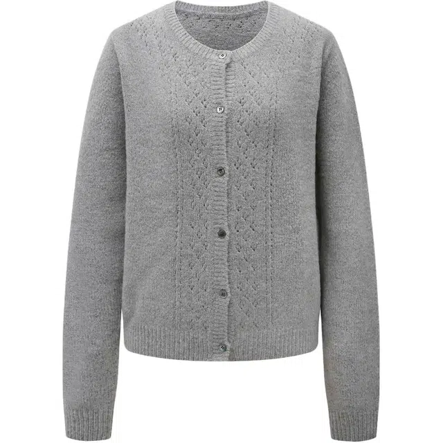 letter from moon FW25 Deep U-neck Punching Wool Cardigan U