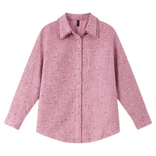 潞优野 精致重工编织小香风翻领外套小衫上衣百搭时尚学院风格美式复古宽松秋季长袖衬衫 女款