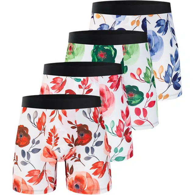 富贵鸟 多彩花卉图案轻薄透气活力速干平角内裤 男款