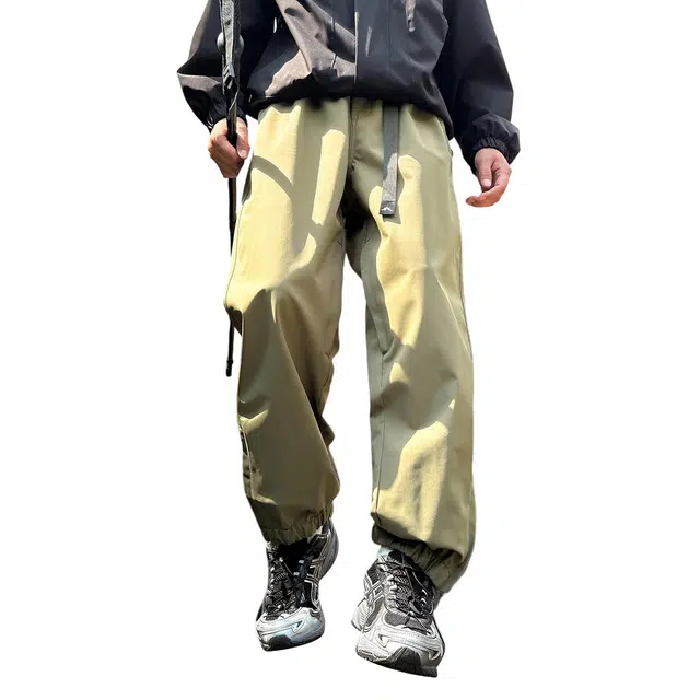 顶峰保罗 户外登山骑行大口袋工装防风防水山系无性别主义纯色伞兵褶皱运动直筒裤弹力显高显瘦百搭高街阔腿垂感休闲裤 男女同款