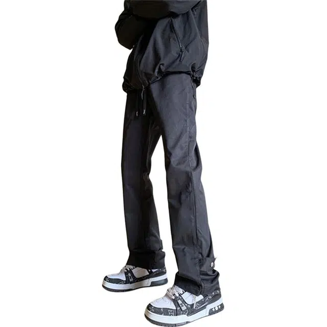 顶峰保罗 美式纯色高街机能排扣工装长裤无性别主义春秋穿搭痞帅潮流百搭高级设计感运动休闲裤 男女同款