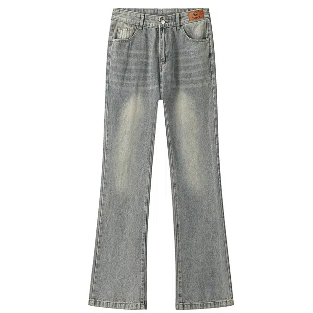 巴塞罗那足球俱乐部 美式高街废土风巴黎弯刀重工水洗复古做旧垂感柔软休闲宽松百搭中腰长裤通勤旅游显高直筒微喇牛仔裤  男女同款