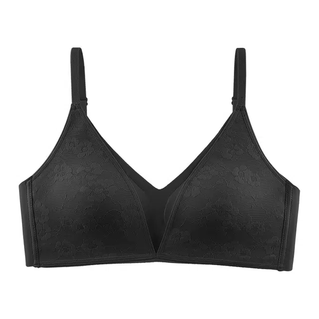 二三二三 清新简单印花纯色亲肤柔软内衣聚拢防下垂收副乳呼吸感胸罩无痕舒适日常百搭无钢圈可调节细肩带文胸 女款