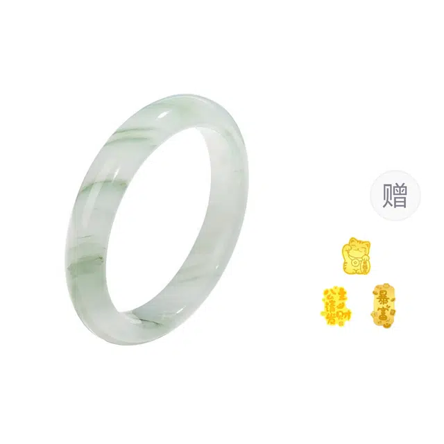 金大福 【甄选特级多翠】青山黛飘绿美人贵妃 宫廷风古典优雅 温润柔和 雅韵吉祥如意平安顺遂通勤百搭轻奢质感#好运 天山翠 手镯 女款