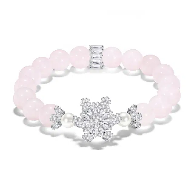 【普陀山官方已过香】 普陀山文创 甜美梦幻蜜桃粉雪花转运招财旺人缘爱情美满时来运转能量磁场时尚百搭#好运 粉水晶 手串 女款