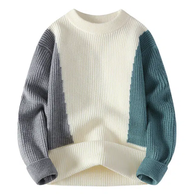 百胜狐 百胜狐圆领拼色潮牌男青少年宽松秋冬季加厚保暖上衣男装打底针织衫 男款