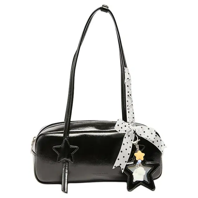 三福 洛可可千金星星装饰 人造革 单肩包 中号 女款 黑色