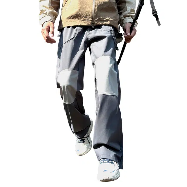 顶峰保罗 美式防风防水褶皱骑行户外登山大口袋山系工装无性别主义纯色伞兵运动直筒裤弹力显高显瘦百搭高街阔腿垂感休闲裤 男女同款