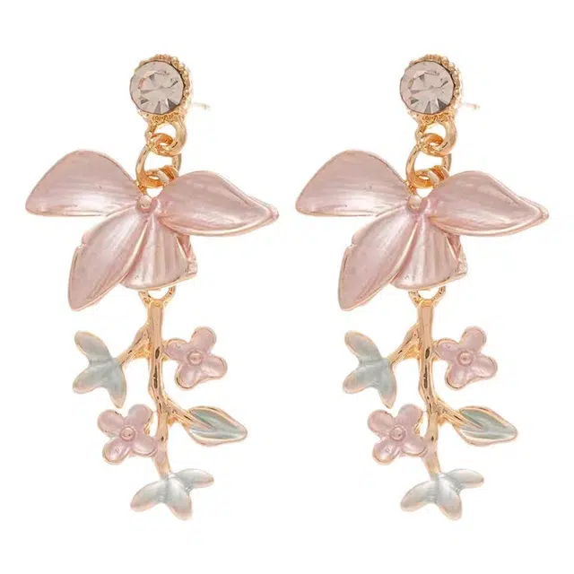 澜耀 春光烂漫超仙甜美花瓣耳坠 小众设计高级感温柔日常百搭耳饰 合金 耳环 女款