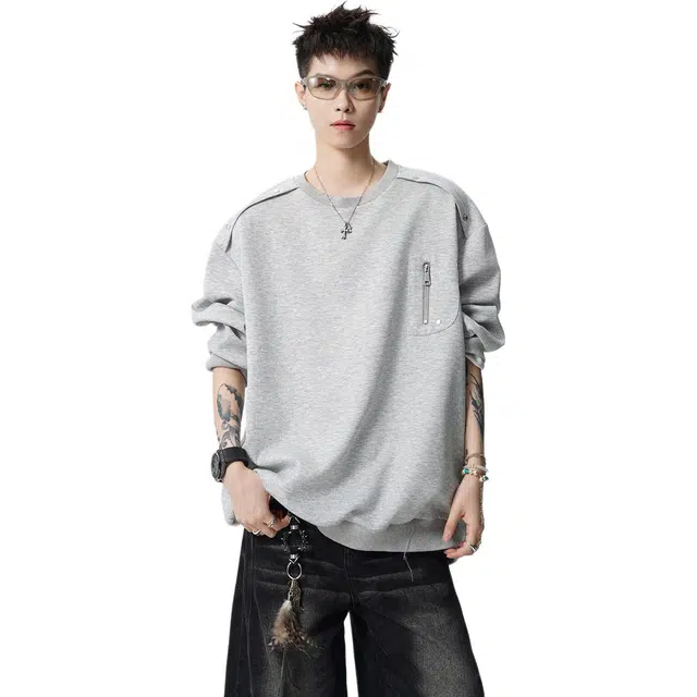 佐菲利 美式解构休闲情侣高街百搭设计感上衣潮牌宽松打底衫卫衣 男女同款