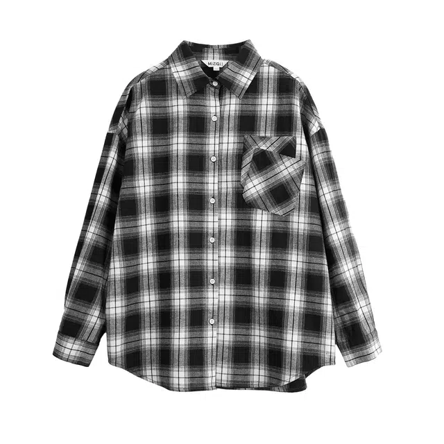 米子旗 复古格子长袖秋季常规休闲风衬衫 女款
