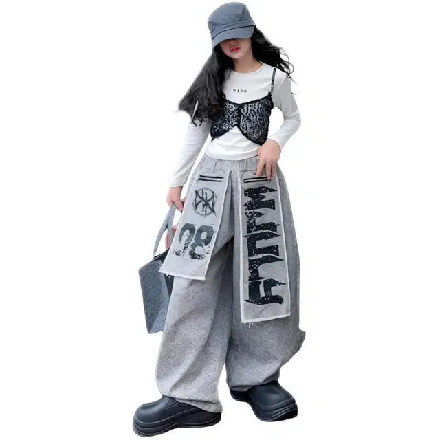 天才小熊休闲运动套装 女童春秋季拉链长条裤装大童潮牌小孩衣服 小女孩短袖洋气时髦 舒适帅气轻便