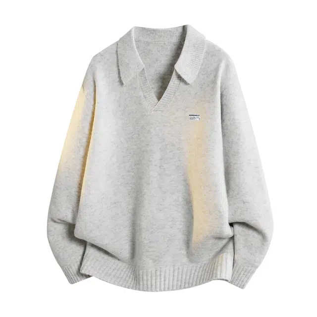 吾皇猫 韩系复古潮牌高级感海鸥领设计慵懒软糯舒适宽松内搭休闲针织衫打底长袖毛衣 男女同款