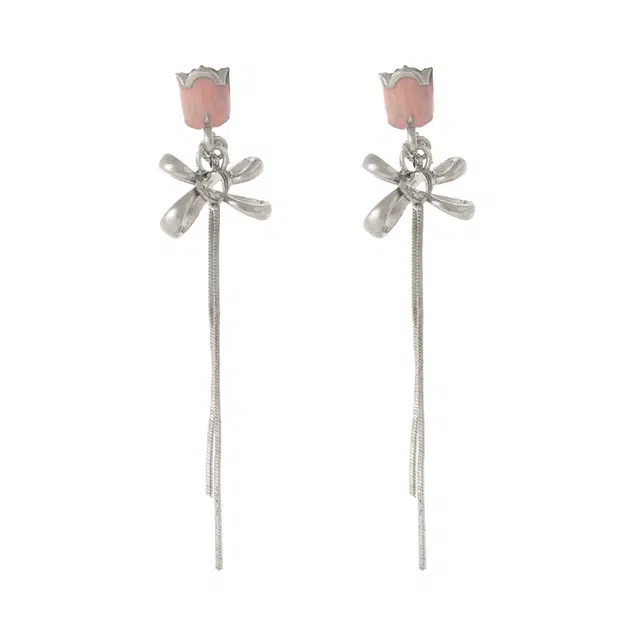 澜耀 郁金香蝴蝶结流苏 时尚小众设计高级感耳饰#好运 合金 耳环 女款