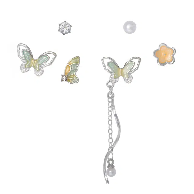 澜耀 蝶影绘春 拼色珐琅蝴蝶套装耳饰 甜美森系欧若假日风#好运 合金 耳环 女款