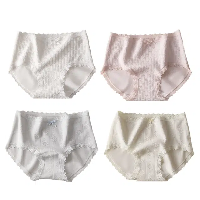 兰缪 纯棉抑菌无侧缝运动更舒适轻柔浪漫提花随意拉伸高回弹力蕾丝边马克龙色系学生韩式潮流内裤 女款
