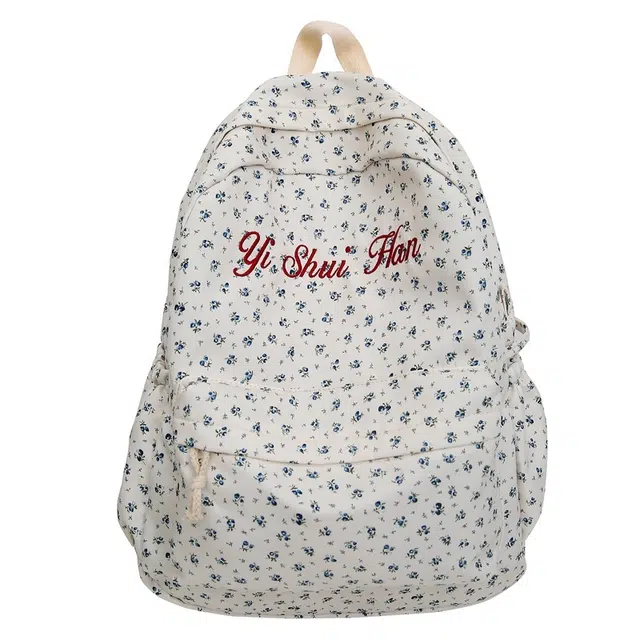 南潇湘 潮流轻便百搭简约时尚通勤高颜值大容量 尼龙 双肩包 女款 蓝色花朵/红色花朵