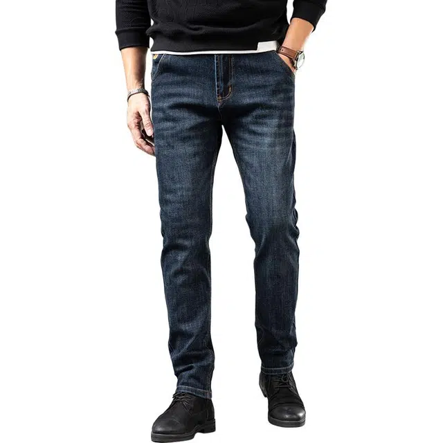 么宁 秋冬季经典款舒适透气弹力修身直筒裤简约百搭耐穿耐磨个性时尚休闲牛仔裤 男女同款