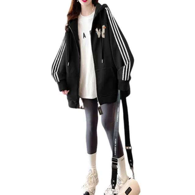 丝絮丝绸 学院风时尚通勤款连帽开衫外套卫衣 女款