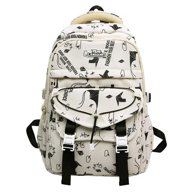 德力熊 时尚高颜值韩版大容量百搭印花书包初中高中 尼龙 双肩包 女款 黑色/粉色/红色/咖色