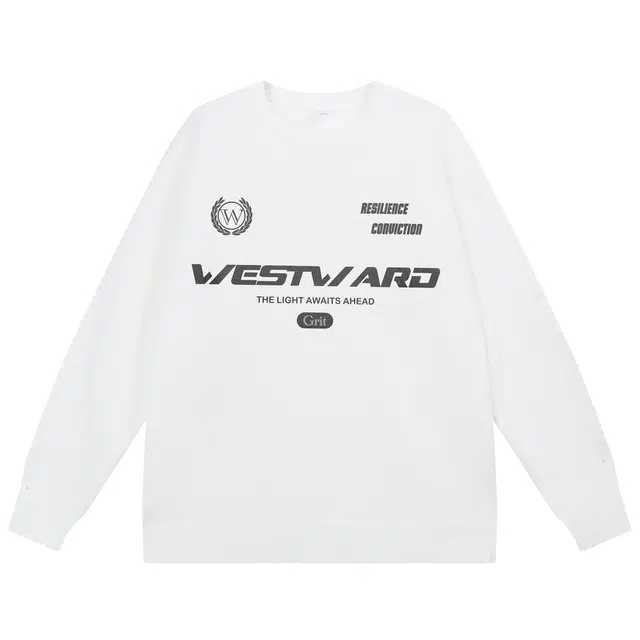 西行纪 美式高街设计感简约基础款印花宽松休闲圆领长袖上衣学院风套头运动情侣卫衣 男女同款