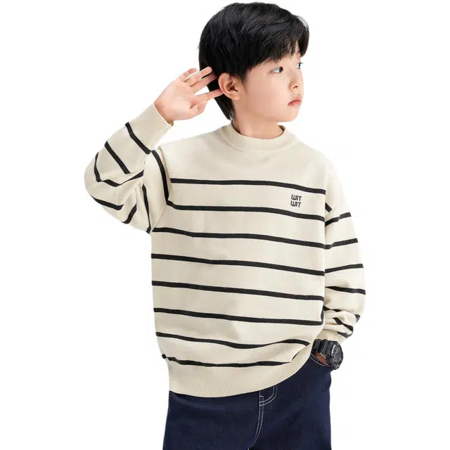 左西 条纹软糯糯毛衣 莫代尔包芯纱 亲肤柔软 耐穿不易起球 触感体验 儿童款