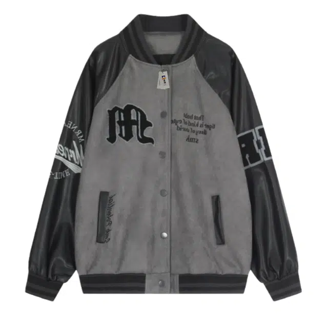 地界二 美式复古撞色高街刺绣麂皮绒棒球服春秋季潮牌外套夹克 男款