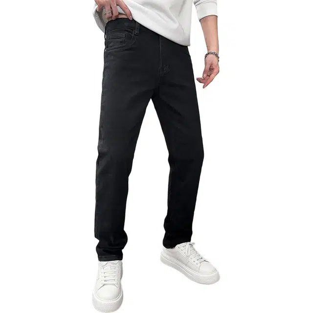 么宁 秋冬季高端弹力直筒裤简约百搭舒适透气耐穿耐磨个性时尚休闲牛仔裤 男女同款