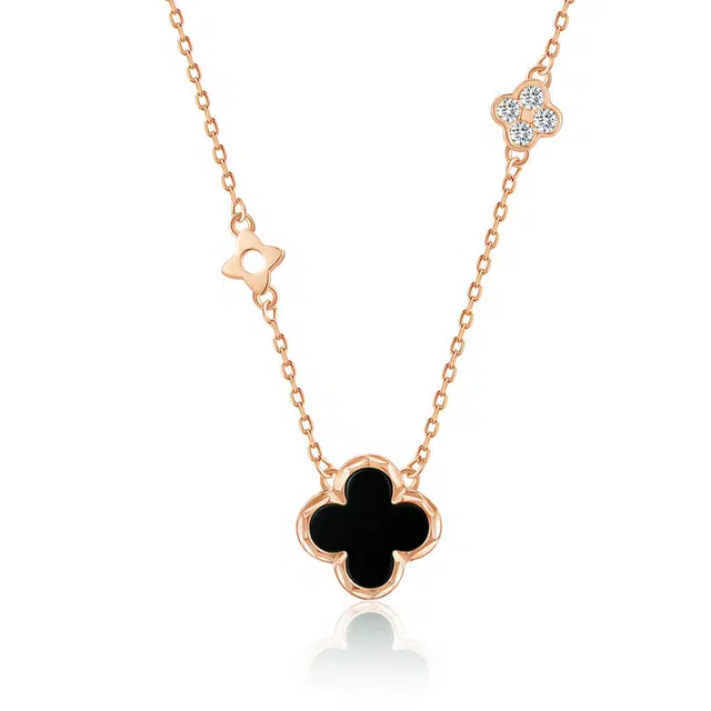 【心动四叶草】 珍·尚银 中国黄金 好运四叶草系列 精致轻奢小众足银锁骨链 日常通勤约会时尚百搭 女友恋爱告白礼盒 玉髓 项链 女款