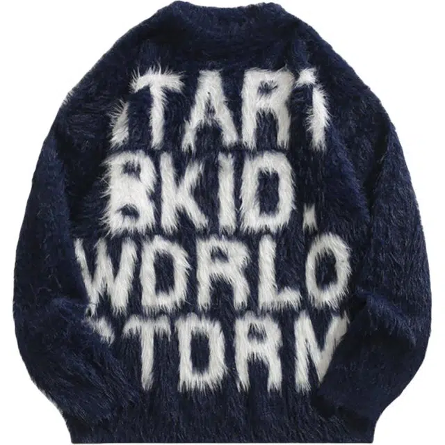 地界二 字母美式提花小众设计感情侣保暖宽松秋冬季潮针织衫 男款